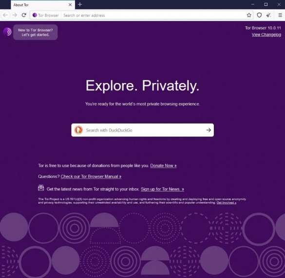 Интерфейс браузера Tor