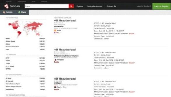 Интерфейс поисковой системы Shodan Интерфейс поисковой системы Shodan
