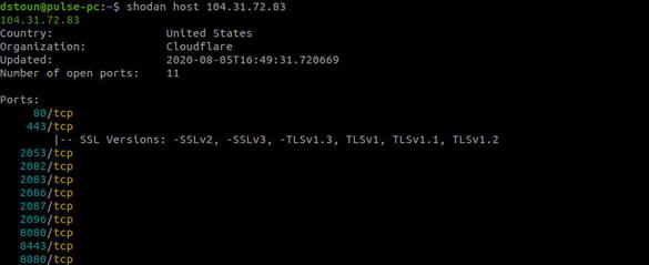 Результаты поисковой выдачи о хосте в Shodan Результаты поисковой выдачи о хосте в Shodan